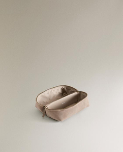 ZARA HOME КОСМЕТИЧКА СРЕДНЕГО РАЗМЕРА ИЗ РАЗДЕЛЕННОЙ КОЖИ, ЭКРЮ