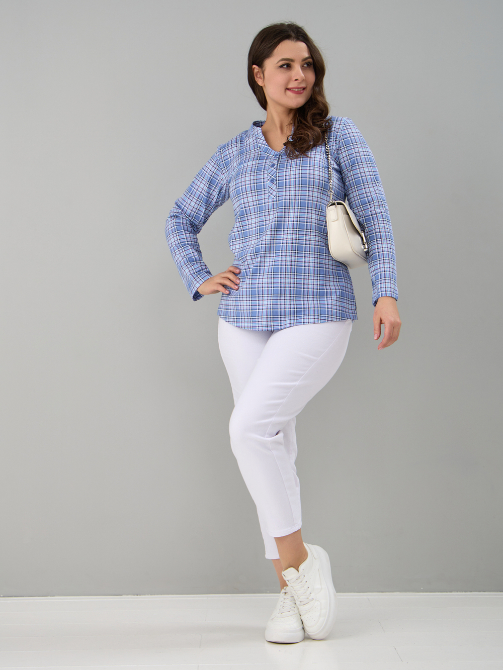 Блузка БЛ-22/клеткаголубой-розовый