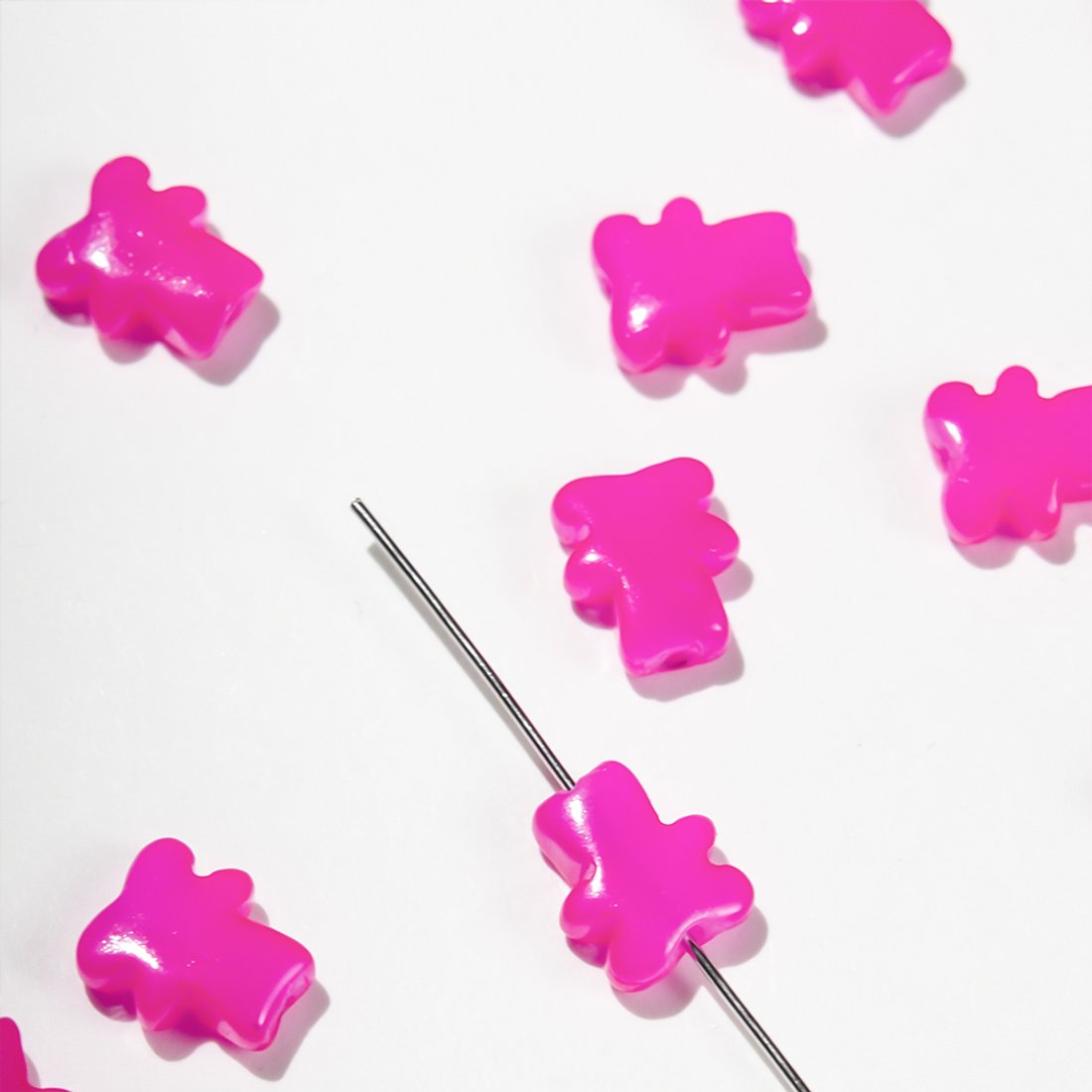 Бусины в форме мишек цвета фуксии, 9*8мм, акрил