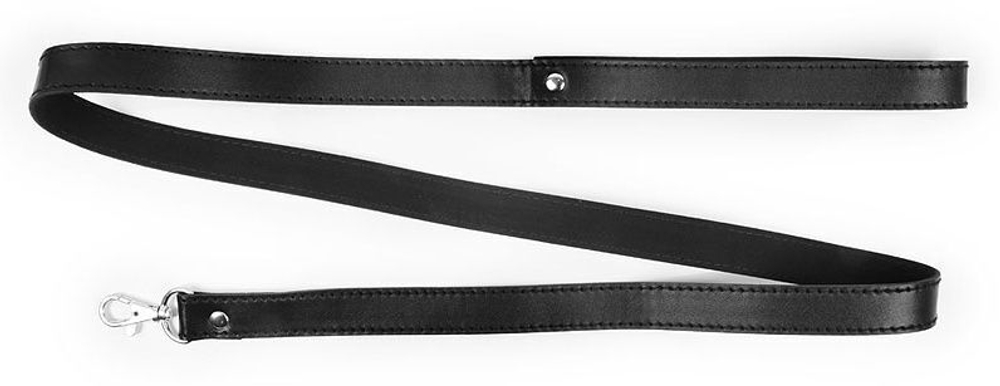 Черный гладкий поводок для ошейника с карабином - 112 см. (Цвет: черный)