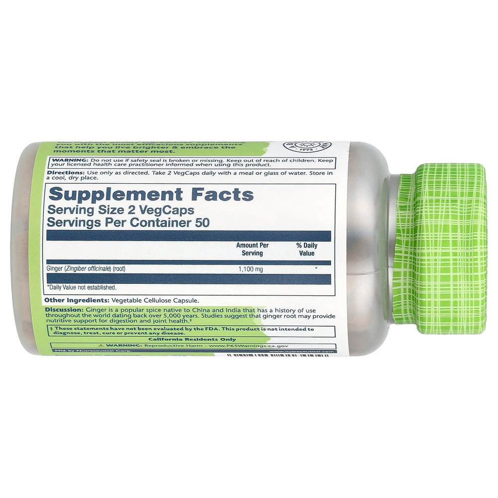 Solaray, True Herbs, имбирь, 100 растительных капсул (550 мг на капсулу)