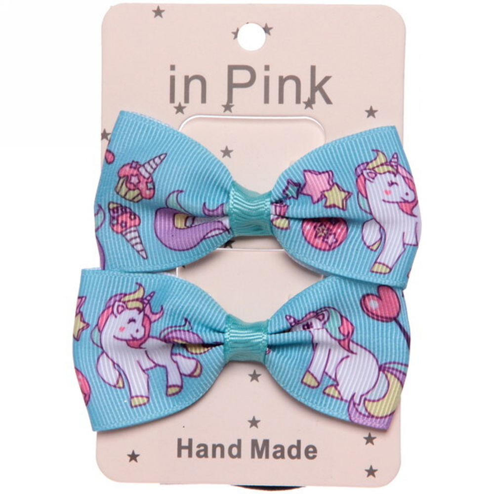 Банты для волос детские 2 шт «Small Happiness», единорожки и леденцы, микс 2 цвета, 4*6,5см