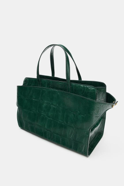 ZARA ГОРОДСКАЯ СУМКА ИЗ ТИСНЕНОЙ КОЖИ, ЗЕЛЕНЫЙ