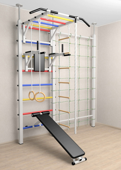 Шведская стенка Sv Sport враспор (Турник рукоход/Брусья/Скамья/Канат/Kольца/Лестница/Канатный лаз/Сетка)