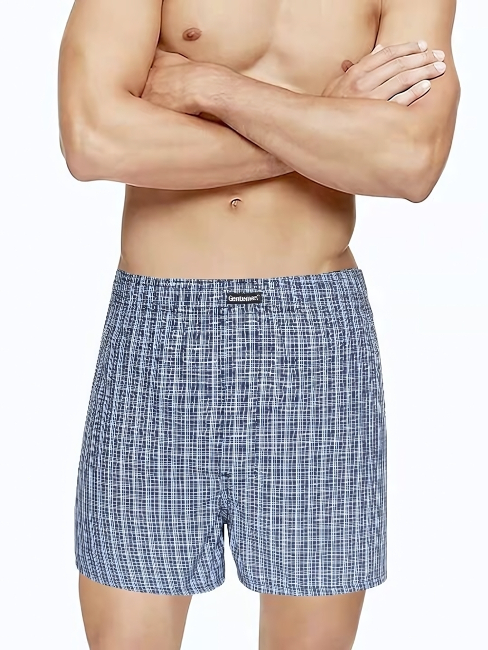 Синие хлопковые трусы-боксеры +size в клетку (Размер: 4X) (Цвет: синий)