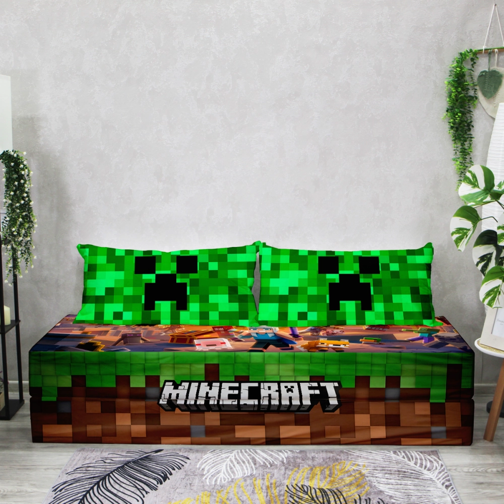 Бескаркасный диван кровать раскладной "Minecraft"