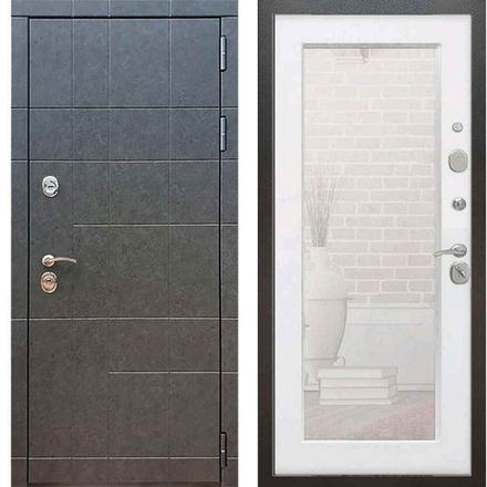 Входная металлическая дверь с зеркалом ReX (РЕКС) 21 Штукатурка графит Пастораль Силк сноу