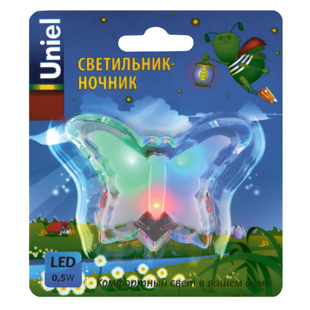 DTL-308-Бабочка-RGB-3LED-0.5W Светильник-ночник. Без выключателя. Блистер