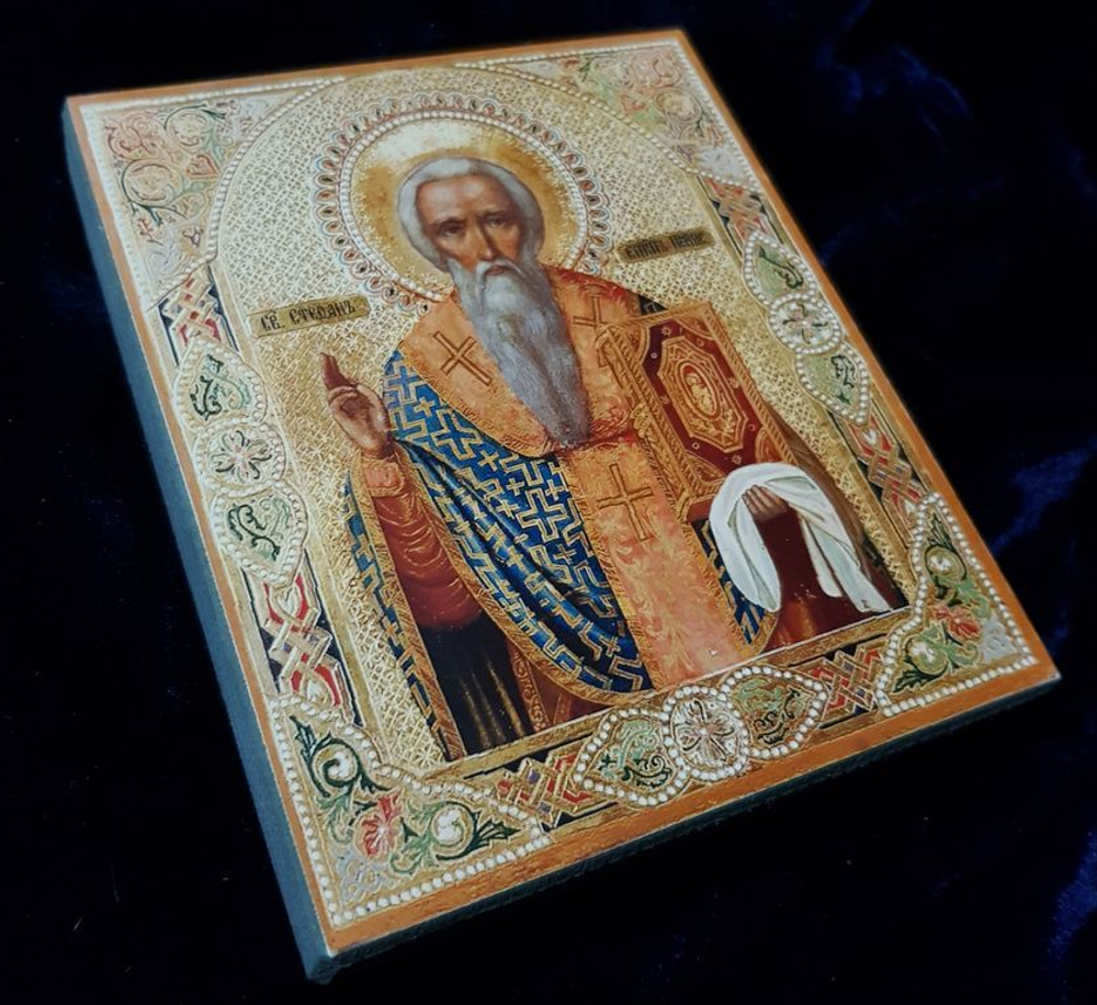 Икона святой Стефан Пермский на дереве на левкасе мастерская Иконный Дом