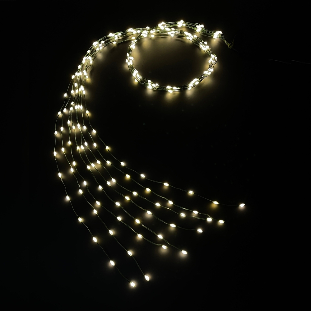 Гирлянда Хвост на зеленом проводе белый свет 210см 672 ламп 8 функций Luca Lighting