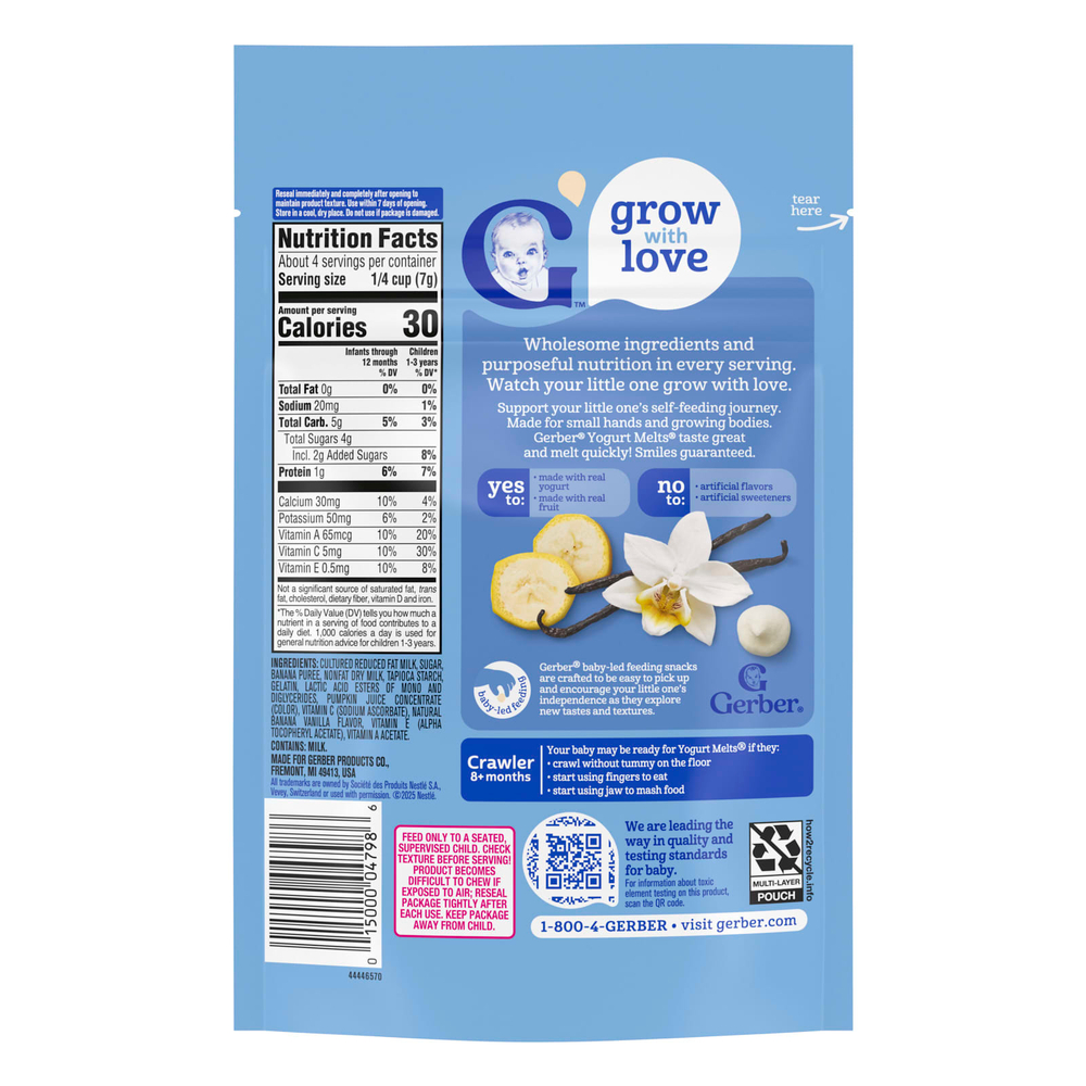 Gerber, Yogurt Melts®, для детей от 8 месяцев, банан и ваниль, 28 г (1 унция)