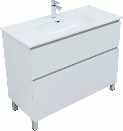 Тумба с раковиной Aquanet Вега 100 344125+330426 белая глянцевая