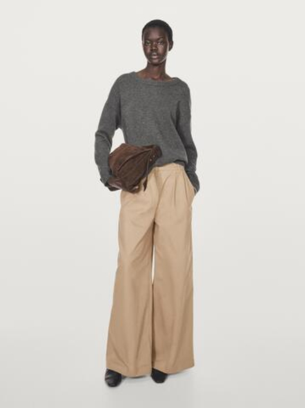 Massimo Dutti Широкие брюки с вытачками, бежевый