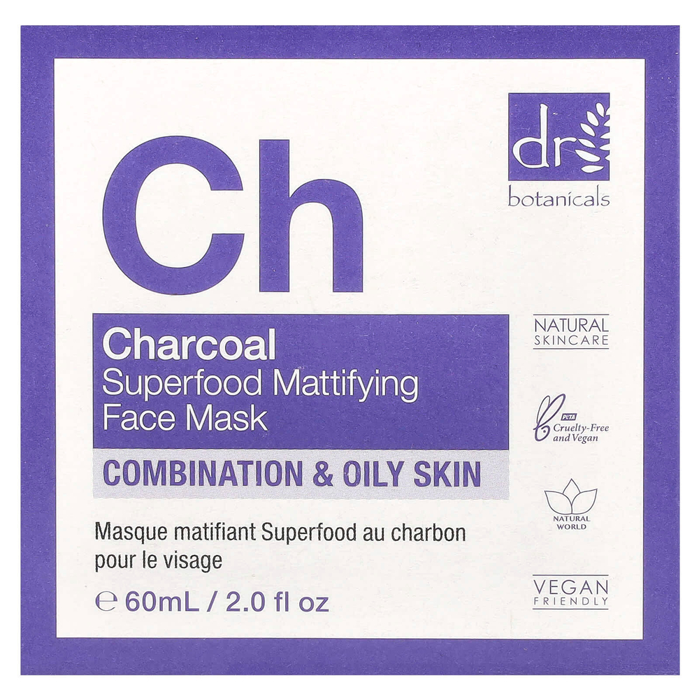 Dr. Botanicals, Матирующая маска для лица с углем, для комбинированной и жирной кожи, 60 мл (2 жидк. Унции)