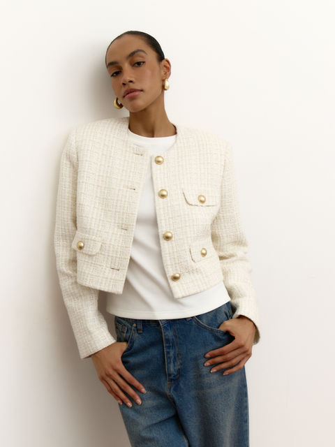 Жакет укороченный из твида с клапанами