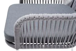 "Лион" стул плетеный из роупа, каркас из стали белый муар, роуп светло-серый круглый, ткань светло-серая