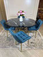 Круглый раздвижной стол "Черный мрамор", и стулья "Бостон" синий