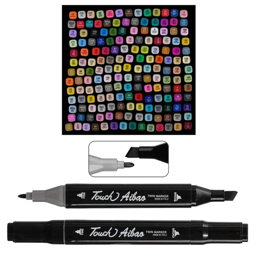 Маркер для скетчинга, двусторонние, Touch Aibao, четырёхгранные, 14 мм, спиртовые, 168 шт