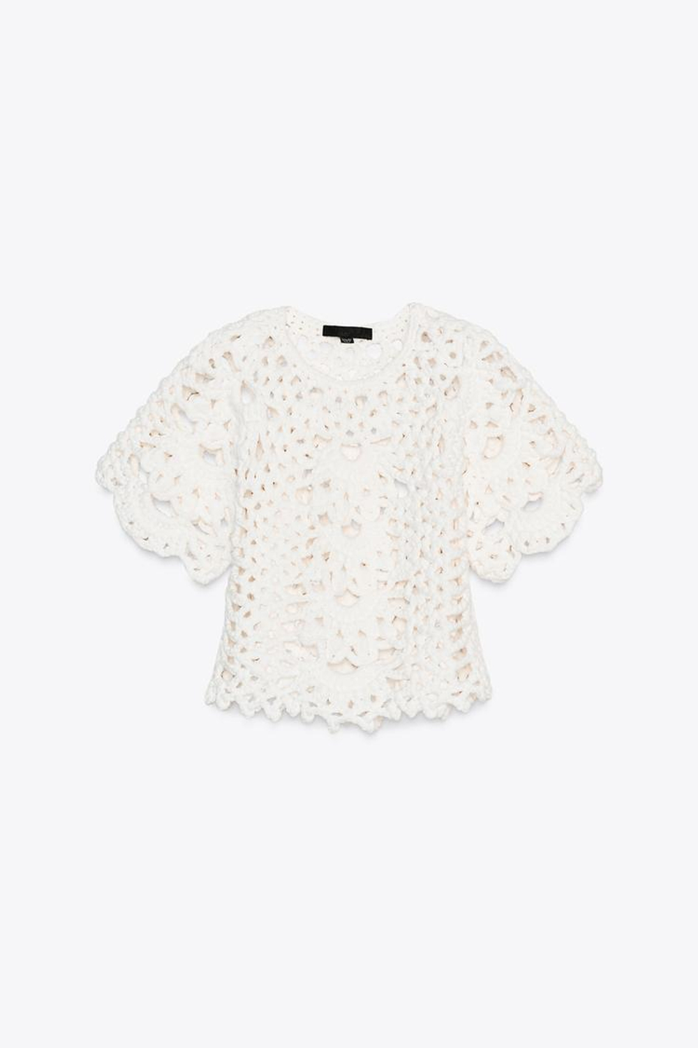 ZARA КРОП-ТОП ИЗ КРУЖЕВА КРОШЕ, БЕЛЫЙ