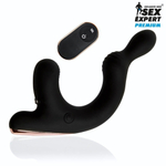 Черный анальный вибромассажёр с отростком для стимуляции мошонки - 18 см. (Цвет: черный)