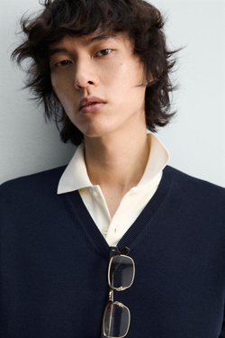 ZARA СВИТЕР СВОБОДНОГО КРОЯ С V-ОБРАЗНЫМ ВЫРЕЗОМ, МОРСКОЙ СИНИЙ