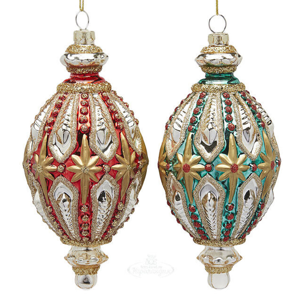 Игрушка сосулька яйцо фаберже красный/зеленый, стекло H17 EDG