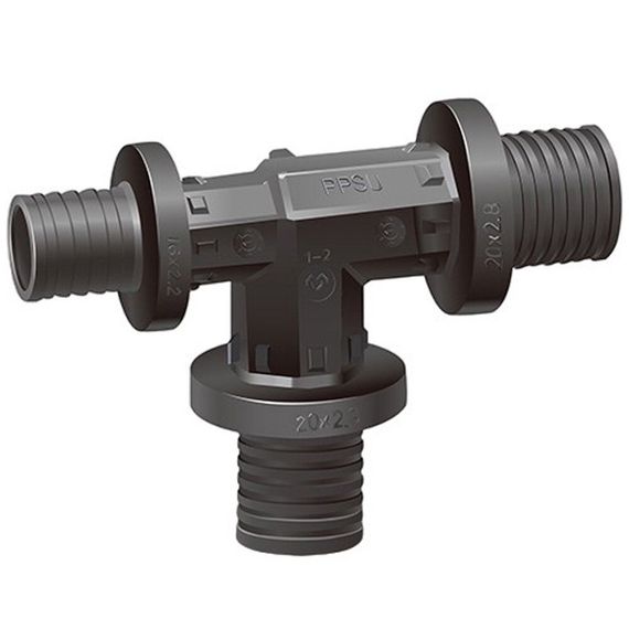 Тройник VARMEGA Slide-fit переходной, 25×20×25, аксиальный, PPSU, VM50514