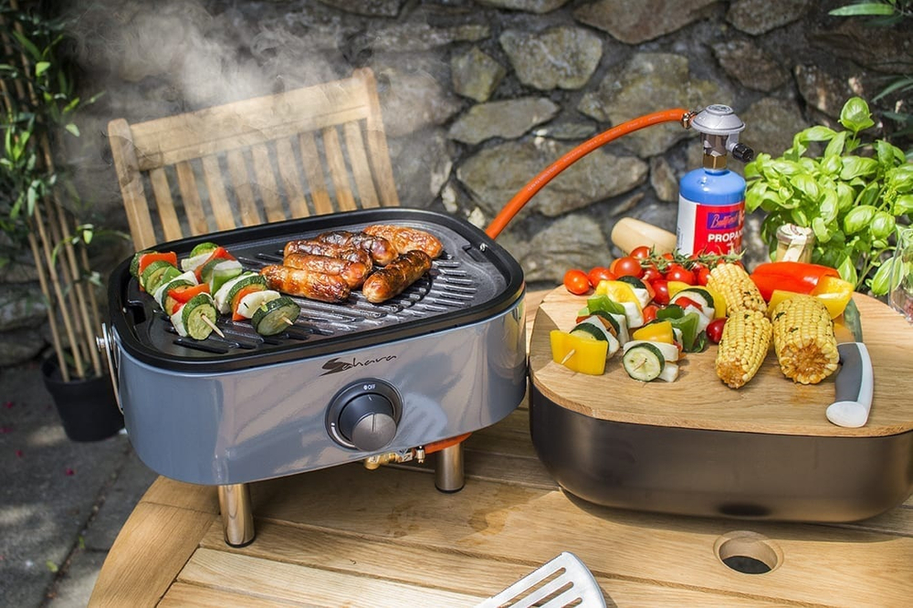 Газовый гриль барбекю портативный SAHARA Mini BBQ Stainless Steel с плечевым ремнем для переноски