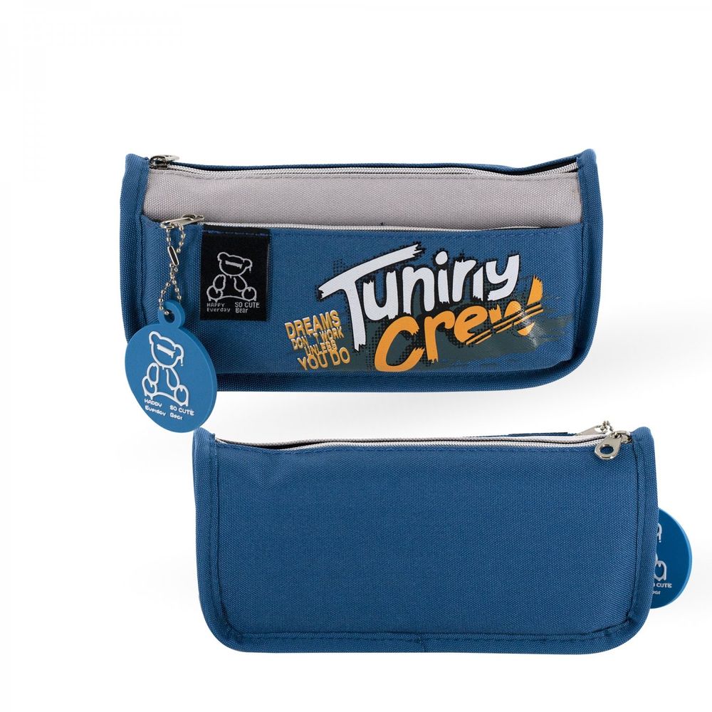 Пенал - косметичка Alingar, ПВХ, молния, боковой карман, брелок, 90 х 210 мм, "Tuniriy Сrew", синий (надпись бело-оранж)