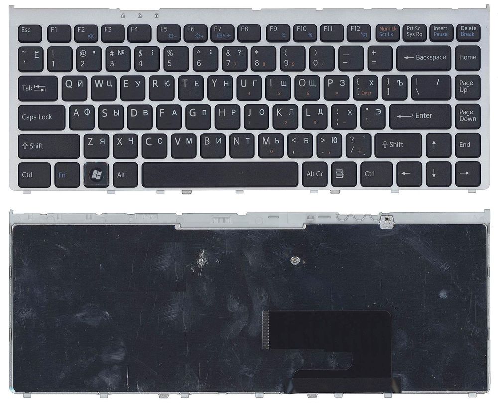 Клавиатура для ноутбука Sony Vaio VGN-FW, VGNFW Series (черная, с серебристой рамкой)
