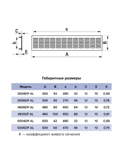 Решетка вентиляц. 300 x 42 мм Era 3004DP Al Matt black