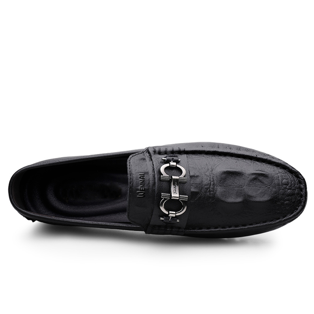 WENNAI Cow Split Leather Gommino Loafers Men"s Black