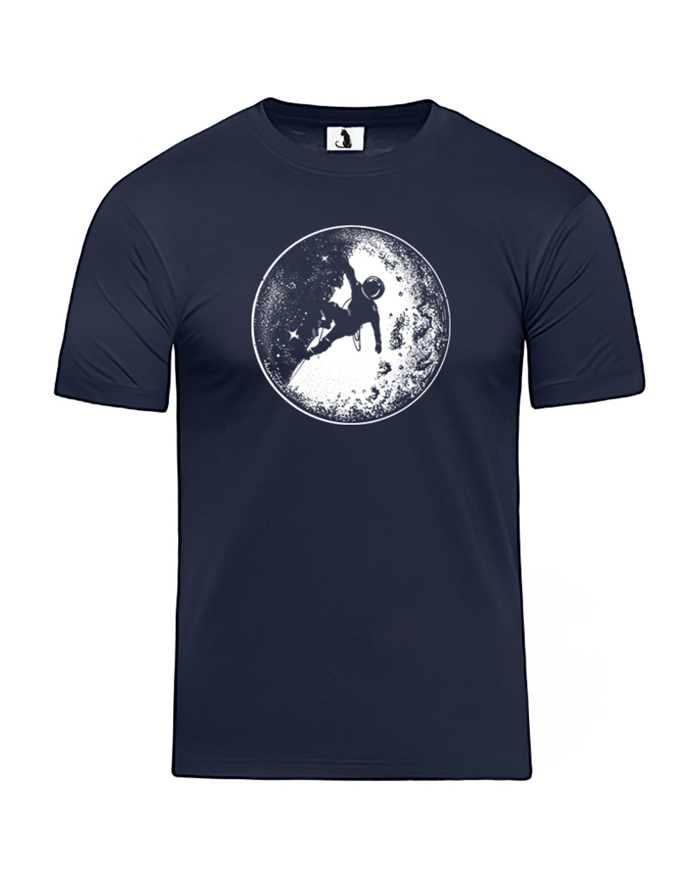 Футболка Космонавт на Луне unisex темно-синяя с белым рисунком