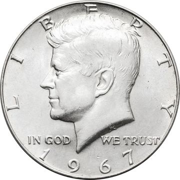 50 центов (1/2 доллара, half dollar) 1967 США (Кеннеди)