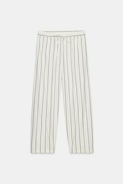 ZARA БРЮКИ В ПИЖАМНОМ СТИЛЕ В ПОЛОСКУ, ЭКРЮ/СИНИЙ