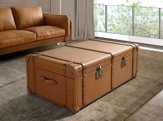 Коричневый кожаный чемодан-сундук 2146