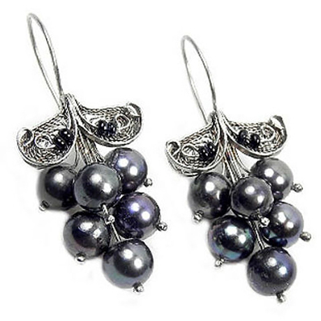 Серьги "Виноград" жемчуг , скань асс.