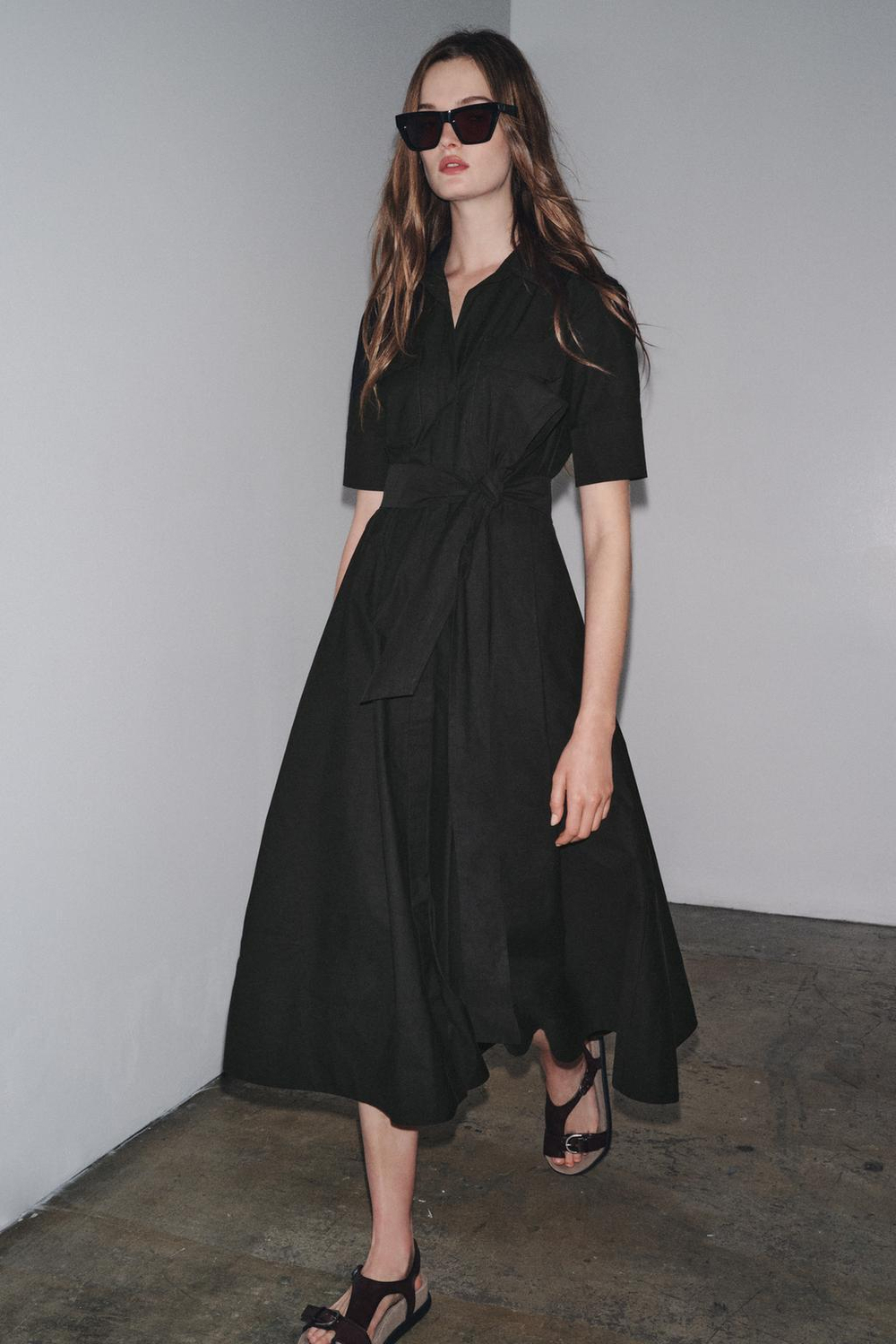 ZARA ПЛАТЬЕ МИДИ ИЗ ПОПЛИНА — ZW COLLECTION, ЧЕРНЫЙ