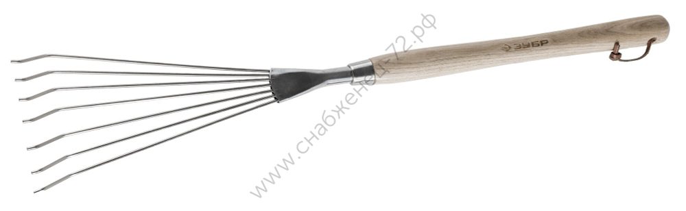 ЗУБР 290 х 120 х 605 мм, 7 круглых зубцов, нержавеющая сталь, деревянная ручка, веерные грабельки (4-39475)