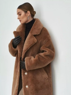Шуба чебурашка длинная из овечьей шерсти, SilverFox (арт.S1072rm09bz)