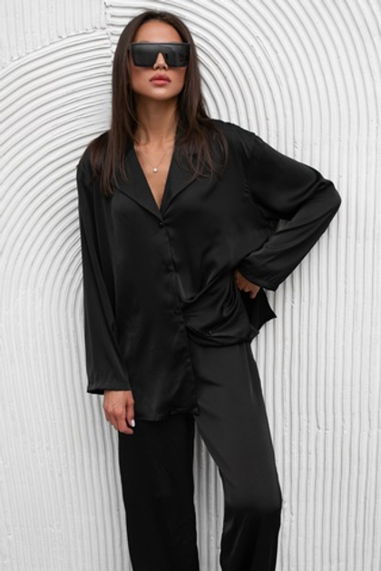 Рубашка шелк пижамный стиль (черный)