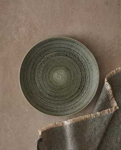 ZARA HOME ДЕСЕРТНАЯ ТАРЕЛКА ИЗ ФАЯНСА СО СПИРАЛЬНЫМ УЗОРОМ, ЗЕЛЕНЫЙ