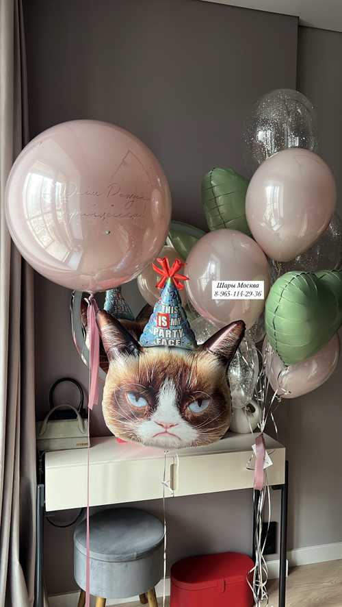 Сердитый кот с воздушными шарами