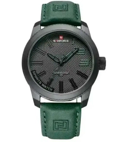 Часы наручные кварцевые NAVIFORCE на кожаном ремешке, черный/зеленый W8950-04
