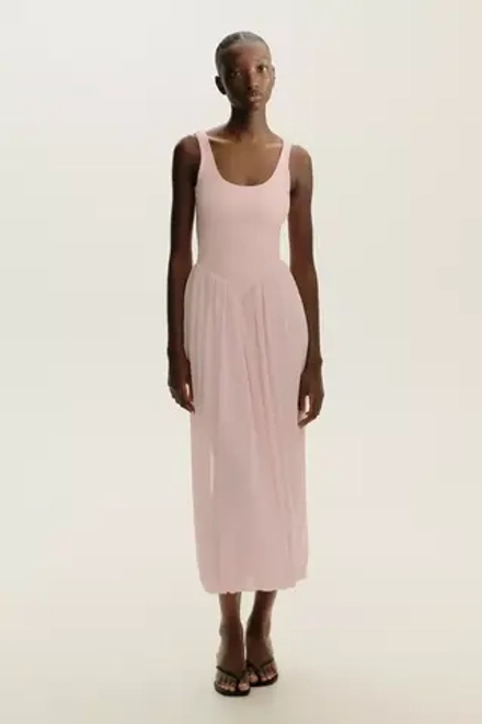 ZARA КОМБИНИРОВАННОЕ ПЛАТЬЕ НА БРЕТЕЛЯХ С ПОЛУПРОЗРАЧНЫМИ ДЕТАЛЯМИ, ЦВЕТ РОЗОВОГО ДЕРЕВА
