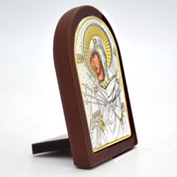 Семистрельная Богородица. Карманная серебряная икона. 4 х 6 см