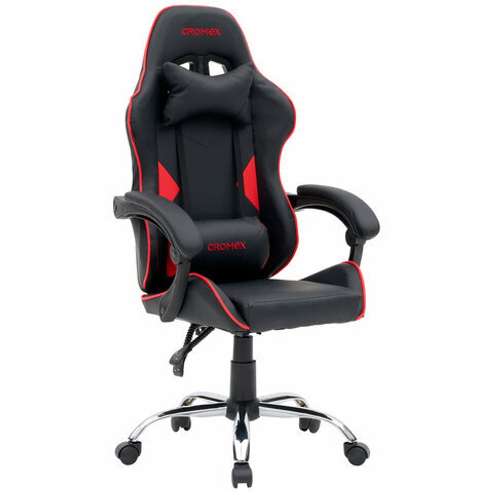 Кресло компьютерное CROMEX "Joker GM-125", две подушки, экокожа, черное/красное, 532954