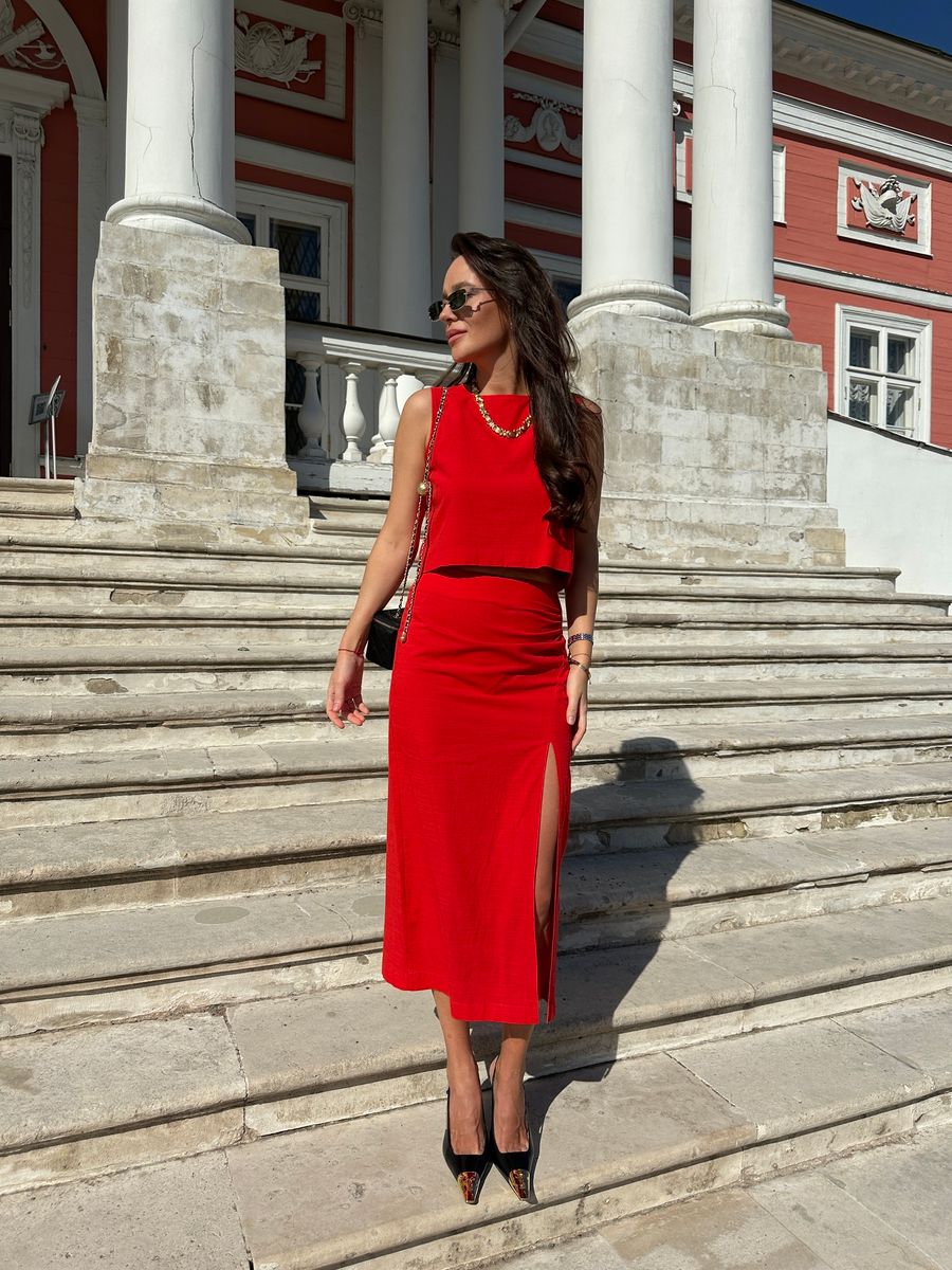 Юбка изо льна красная