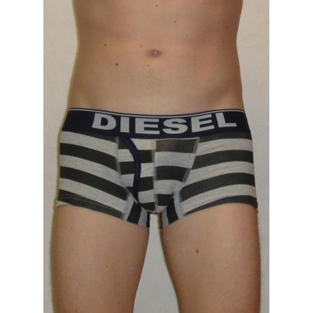 Мужские трусы хипсы DIESEL черно-серая полоска с синей резинкой DIS0066