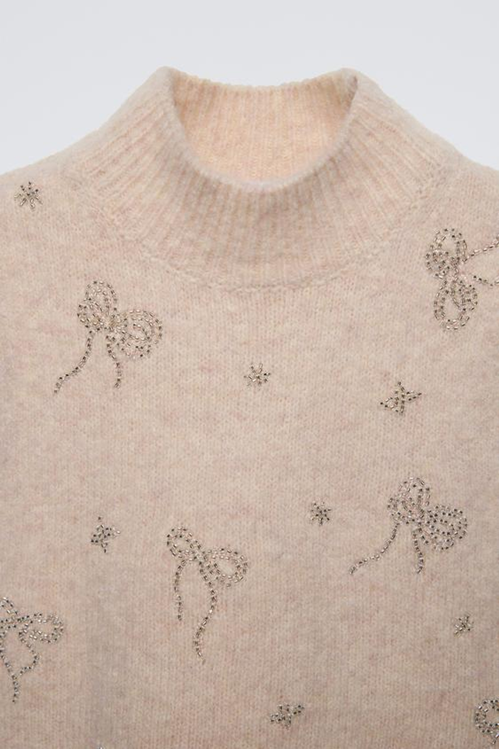 ZARA ТРИКОТАЖНЫЙ ЖИЛЕТ С БИСЕРОМ, СЛОНОВАЯ КОСТЬ